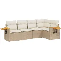 vidaXL Ensemble de salon de jardin 5 pièces avec coussins Beige Poly Rattan