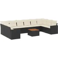 vidaXL Ensemble de salon de jardin 11 pièces avec coussins noir poly rotin