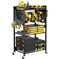 Vevor Chariot à outils à 4 niveaux, capacité de charge 68 kg, chariot d'atelier avec support de perceuse à roulettes & étagère de stockage stable, chariot de montage