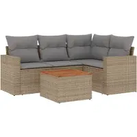 vidaXL Ensemble de salon de jardin 5 pièces avec coussins Beige Poly Rattan
