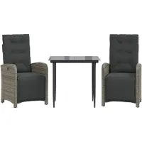 vidaXL Ensemble Bistro 3 pièces avec coussins Gris Poly Rattan