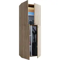 VCM Armoire à balai en bois | 6 compartiments | Armoire ménagère | Dimensions: W. 70 x H. 184 x D. 40 cm | 4 portes tournantes - Lona