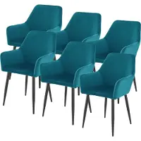 En.casa Chaise de salle à manger 'Hollola' lot de 6 Chaise rembourrée avec accoudoirs velours turquoise