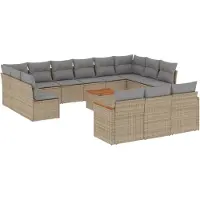 vidaXL Ensemble de salon de jardin 14 pièces avec coussins Beige Poly Rattan
