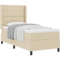 vidaXL Lit boxspring avec coussins et tête de lit, couleur crème, 190 x 90 cm, tissu