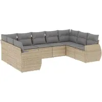 vidaXL Ensemble de salon de jardin 9 pièces avec coussins beige Poly rotin
