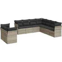 vidaXL Ensemble de salon de jardin 9 pièces avec coussins gris clair Poly rotin