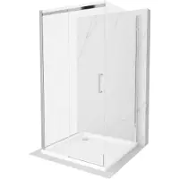 Mexen Omega cabine de douche en trois parties, extractible 100 x 100 cm, transparent, chromé + receveur de douche Flat - 825-100-