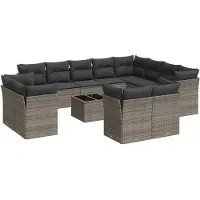 vidaXL Ensemble de 13 canapés de jardin avec coussins Gris Poly Rattan