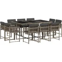 vidaXL Ensemble de jardin 11 pièces avec coussins Gris Poly rotin