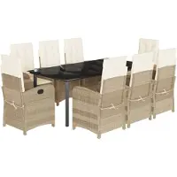vidaXL Salon de jardin 9 pièces avec coussins Beige Poly Rattan