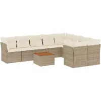 vidaXL Ensemble de salon de jardin 10 pièces avec coussins Beige Poly Rattan