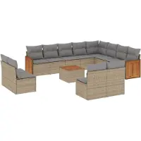 vidaXL Ensemble de 13 canapés de jardin avec coussins Beige Poly Rattan