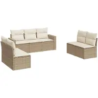 vidaXL Ensemble de salon de jardin 7 pièces avec coussins Beige Poly Rattan