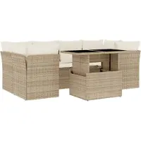 vidaXL Ensemble de salon de jardin 7 pièces avec coussins Beige Poly Rattan
