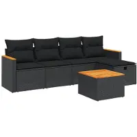DKD Home Decor Ensemble de salon de jardin 6 pièces avec coussins noir poly rotin