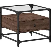 vidaXL Table basse avec plateau en verre brun imitation chêne 50x50x45 cm acier