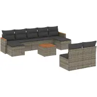 vidaXL Ensemble de salon de jardin 10 pièces avec coussins Gris Poly Rattan