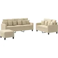 vidaXL Ensemble de canapés 3 pièces avec coussins Crème Tissu