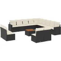 vidaXL Ensemble de salon de jardin 14 pièces avec coussins noir Poly rotin