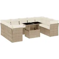 vidaXL Ensemble de salon de jardin 10 pièces avec coussins Beige Poly Rattan