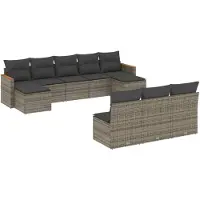 vidaXL Ensemble de salon de jardin 10 pièces avec coussins Gris Poly Rattan