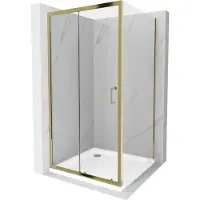 Mexen Apia Paroi de douche pliante 100 x 100 cm, Transparent, Or + Receveur de douche plat, Blanc- 840-100-100-50-00-4010G