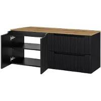 En.casa Meuble vasque 'Skelbolu' avec 2 portes et 2 tiroirs rainurés 160 x 60 x 40 cm noir / imitation chêne
