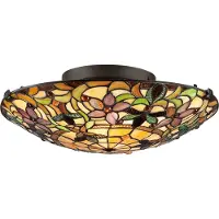 QUOIZEL Plafonnier rond Kami multicolore 2xE27x60W, verre en vitrail, dimensions : 15,1 x 42,1 x 42,1 cm, IP20,