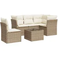 vidaXL Ensemble de salon de jardin 6 pièces avec coussins Beige Poly Rattan