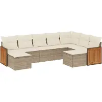 vidaXL Ensemble de salon de jardin 9 pièces avec coussins beige Poly rotin