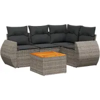 vidaXL Ensemble de salon de jardin 5 pièces avec coussins Gris Poly rotin