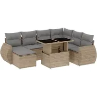 vidaXL Ensemble de jardin canapé 8 pièces avec coussins Beige Poly Rattan