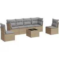 vidaXL Ensemble de salon de jardin 7 pièces avec coussins Beige Poly Rattan
