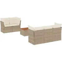 vidaXL Ensemble de salon de jardin 6 pièces avec coussins Beige Poly Rattan