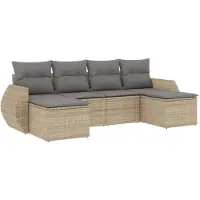 vidaXL Ensemble de salon de jardin 6 pièces avec coussins Beige Poly Rattan