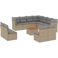 vidaXL Ensemble de 12 canapés de jardin avec coussins Beige Poly Rattan