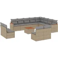 vidaXL Ensemble de 13 canapés de jardin avec coussins Beige Poly Rattan