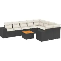 vidaXL Ensemble de 10 canapés de jardin avec coussins noir poly rotin