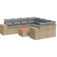 vidaXL Ensemble de salon de jardin 9 pièces avec coussins beige Poly rotin