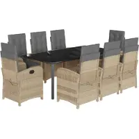vidaXL Salon de jardin 9 pièces avec coussins Mélange beige Poly rotin