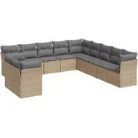 vidaXL Ensemble de salon de jardin 11 pièces avec coussins Beige Poly Rattan