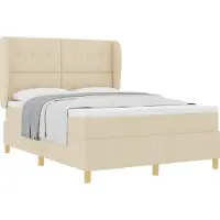 vidaXL Lit boxspring avec tête de lit, couleur crème, 190 x 140 cm, tissu