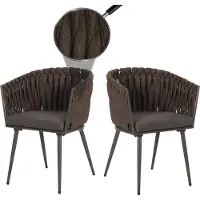 Mendler Lot de 2 chaises de salle à manger en aluminium HWC-N38, chaise d'intérieur avec accoudoirs, corde tressée en oléfine marron Coussin gris foncé
