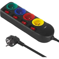 Macleans multiprise, rallonge 4 pôles + USB A/C avec interrupteur 250VAC/10A, 1,5m noir MCE508 B