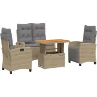 vidaXL Salon de jardin 4 pièces avec coussins Beige Poly Rattan