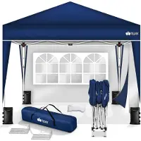 Tillvex Pavillon 3x3m bleu - avec 2 parties latérales imperméables | Pop-Up Pliable réglable en hauteur | Tente de jardin protection UV 50+ | Tente de réception avec sac pour le jardin