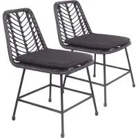 Happy Garden Lot de 2 chaises en rotin synthétique noires avec coussins OKA