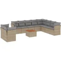 vidaXL Ensemble de salon de jardin 11 pièces avec coussins Beige Poly Rattan