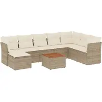 vidaXL Ensemble de salon de jardin 9 pièces avec coussins beige Poly rotin